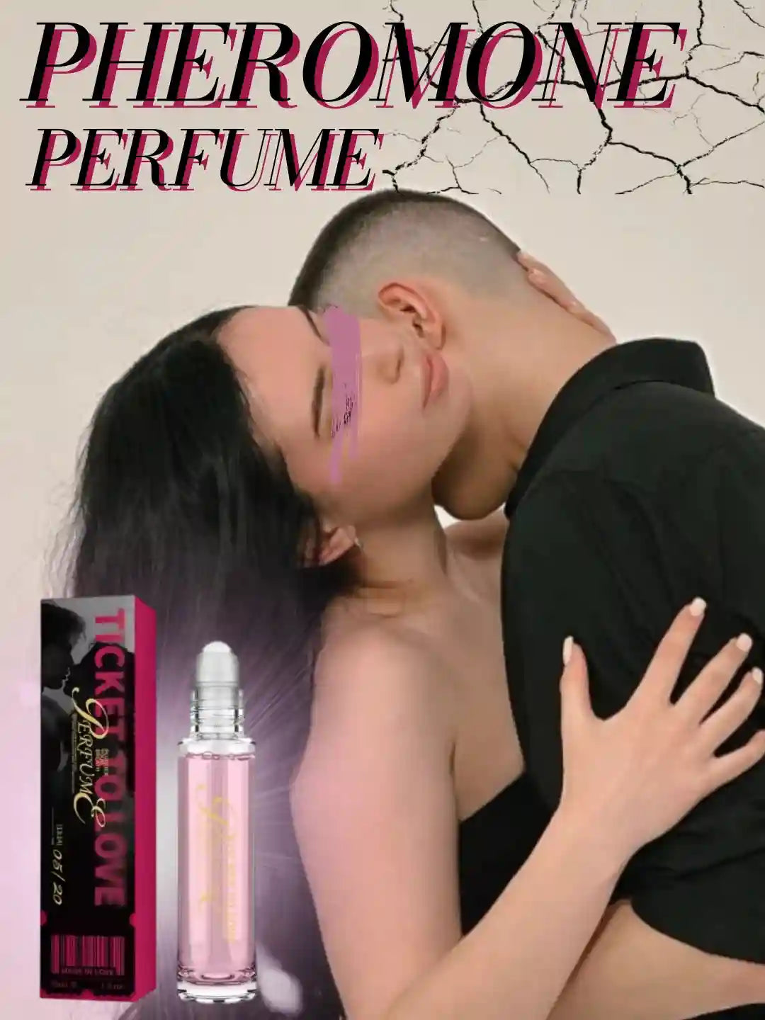 Ticket to Love pheromone roll-on perfume for men and women. Long-lasting, high-quality fragrance in a sleek glass vial.