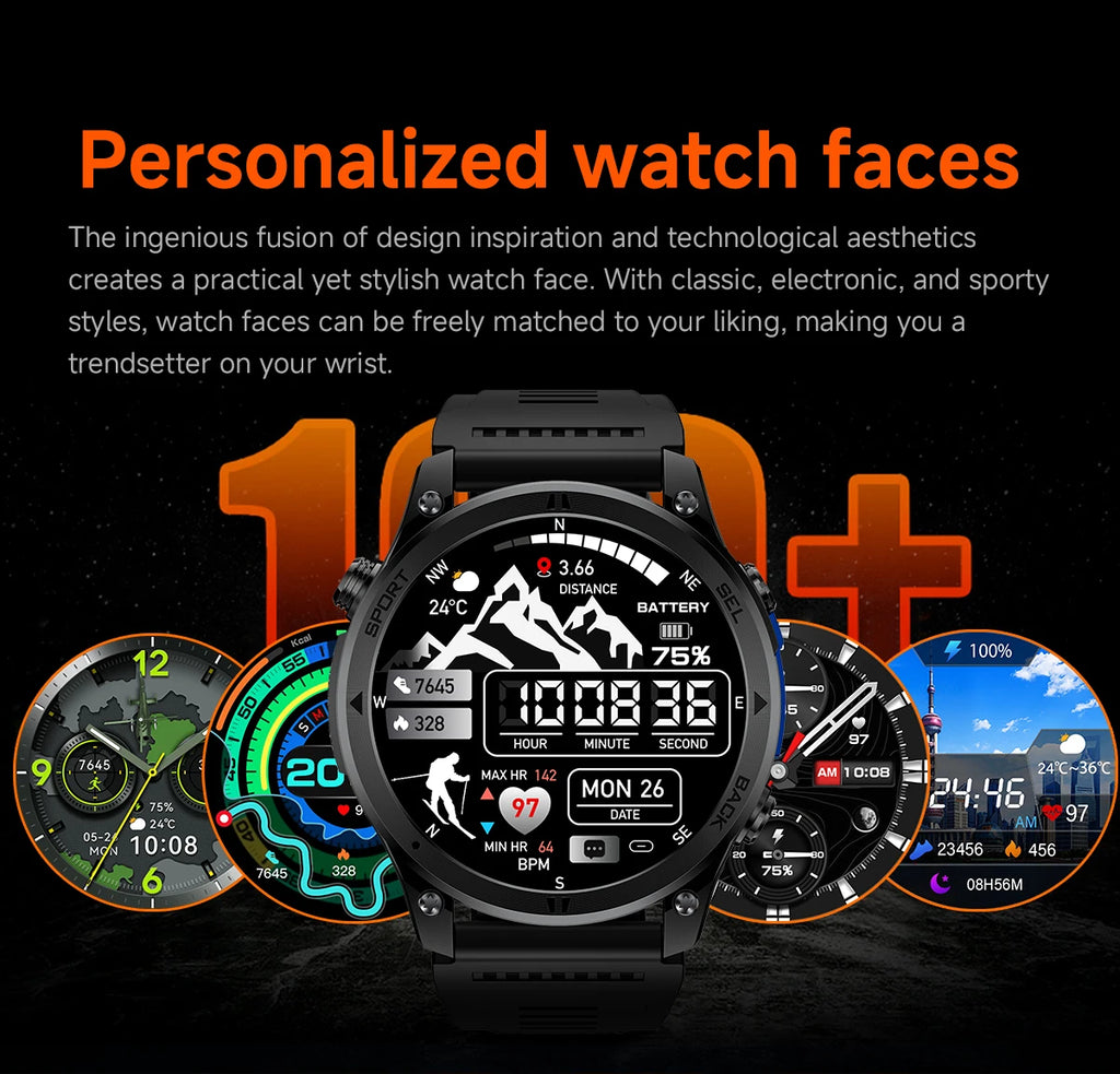 LIGE New Global Hiking Smart Watch 1.46''HD Screen 530mAh Battery GPS Path Track Outdoor Sport Fitness Waterproof Smartwatch Men