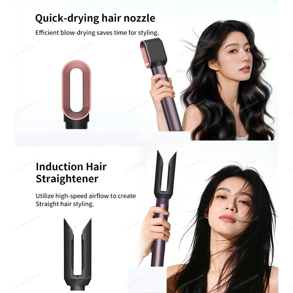 SenCiciMen 5-in-1 professional hair styler, grey and rose gold, with quick-dry nozzle and induction hair straightener.
