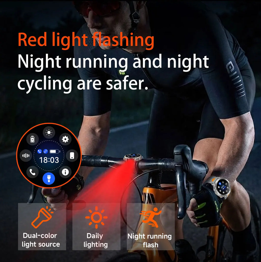 New Military ULtra 1400mAh Huge Battery SmartWatch Two Flashlight 10ATMan Waterproof HD Call 1.73“ 100+Sports Smart watch Man
