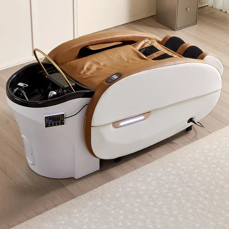 Electric Shampoo Bed – Ergonomic Salon Hair Washing Chair for Professionals Massage Chairs orange-white Tidesmit