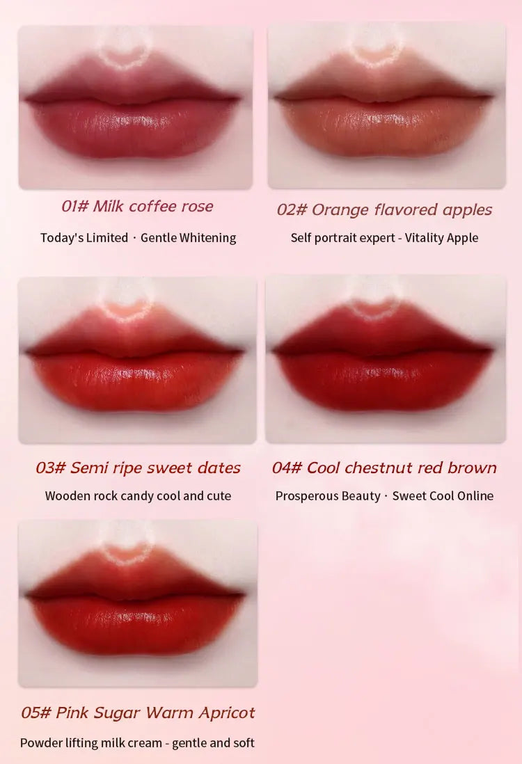 Long-wearing, moisturizing liquid lip glaze in 5 pigmented shades with a glossy, non-stick, waterproof finish.