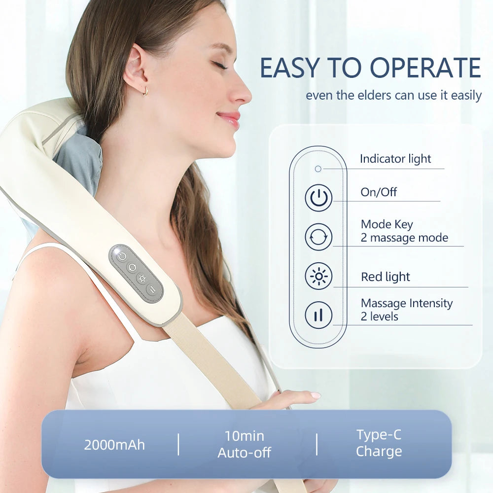 Cordless Deep Tissue Neck and Shoulder Massager with Heat Therapy Back Massage Instrument Tidesmit