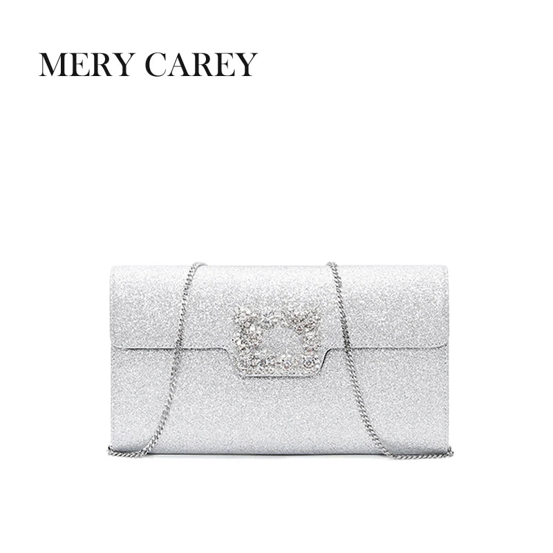 2025 New Fashionable Silver sequined Women's One Shoulder Chain Women's Bag  Luxury Designer Elegant Rhinestone Banquet Handbag