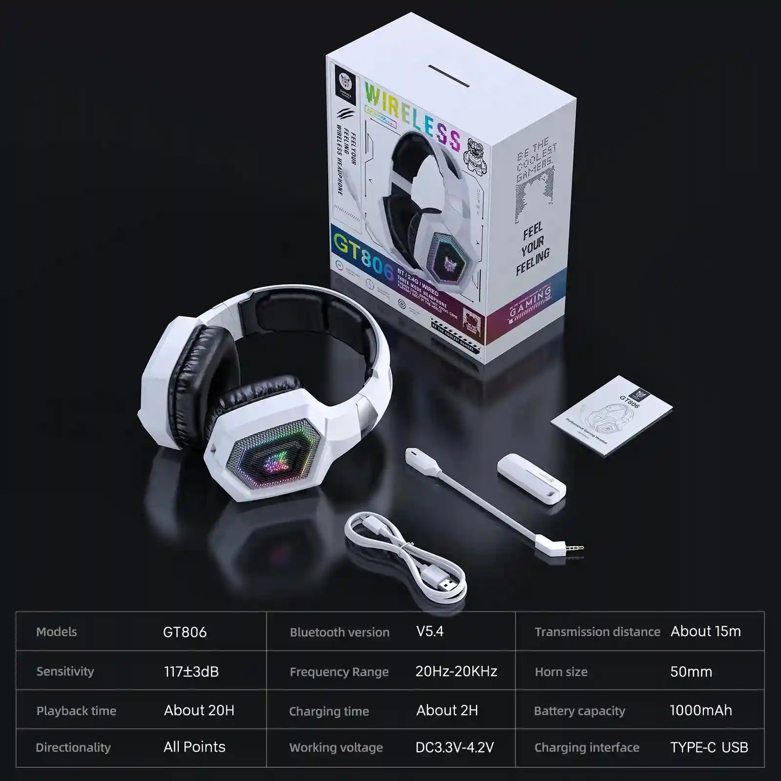 Wireless Gaming Headset for PS5 & PC with Noise Cancelling Mic - White Tidesmit
