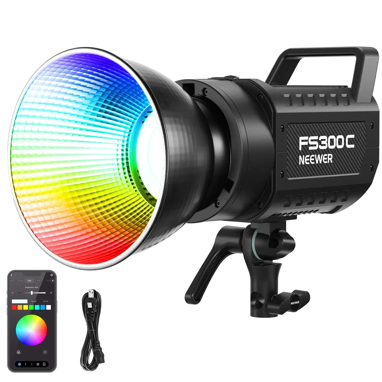 RGB LED Video Light 300W Bowens Mount for Pro Content Creation - Black black Tidesmit