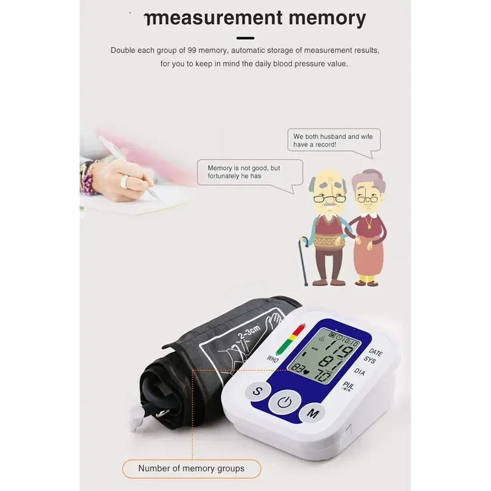 Digital Arm Blood Pressure Meter Cuff Medical Automatic Pressure Tonometer Tensiometer Heart Rate Pulse Meter BP Monitor Healthy