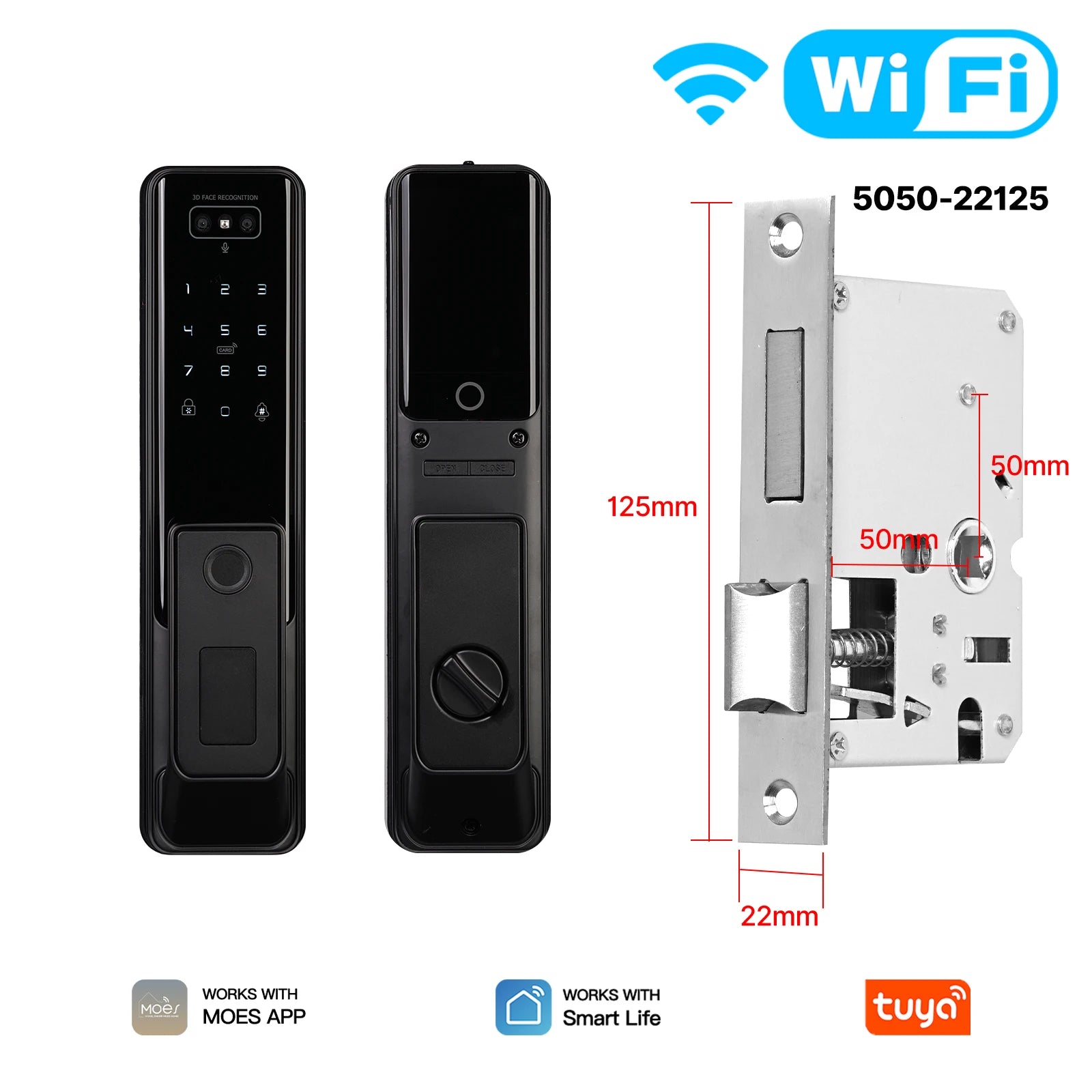 MOES Tuya WiFi Smart Door Lock Facial Palm Vein Recognition Remote Fingerprint Password IC Card Unlock Indoor Battery Powered