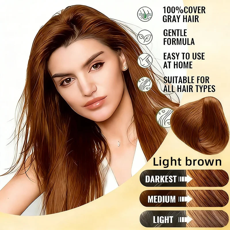YUITIKUE 3-in-1 Hair Dye Shampoo - Light Brown, Gentle Plant Formula, Easy To Use At Home, Moisturizes Hair, 100ml