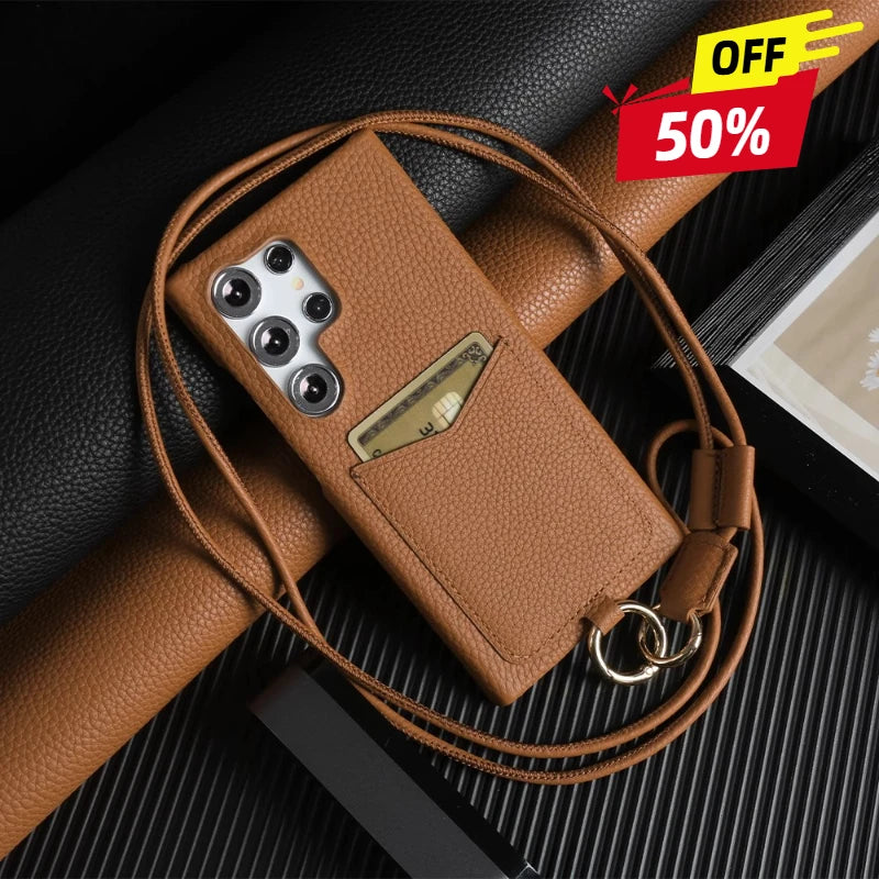 Genuine Leather Samsung Galaxy S24 Ultra Case with Adjustable Lanyard Tidesmit