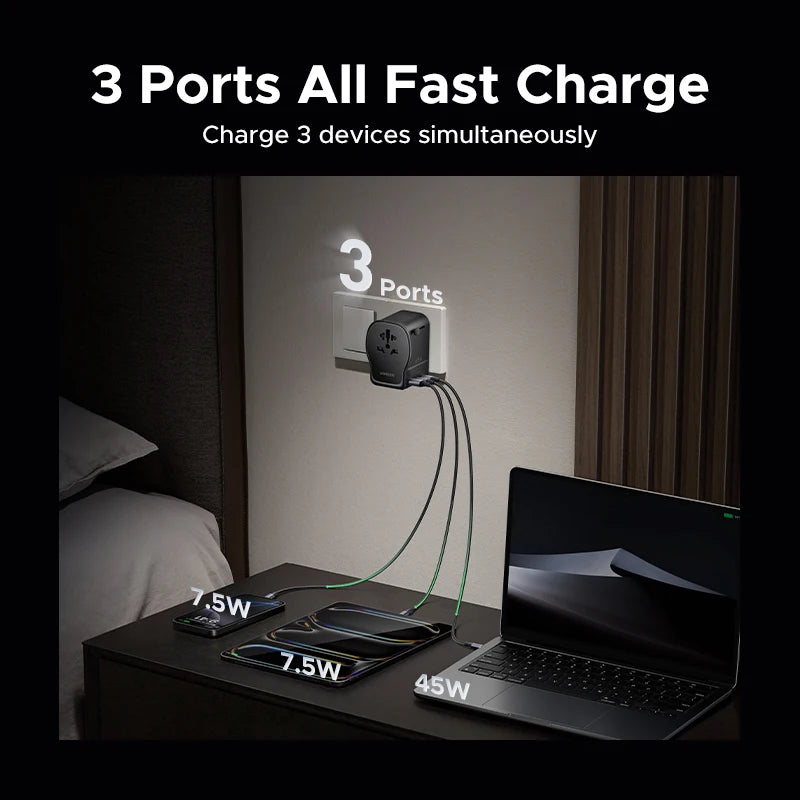 65W Universal Travel Adapter | USB-C Fast Charger by Tidesmit Tidesmit