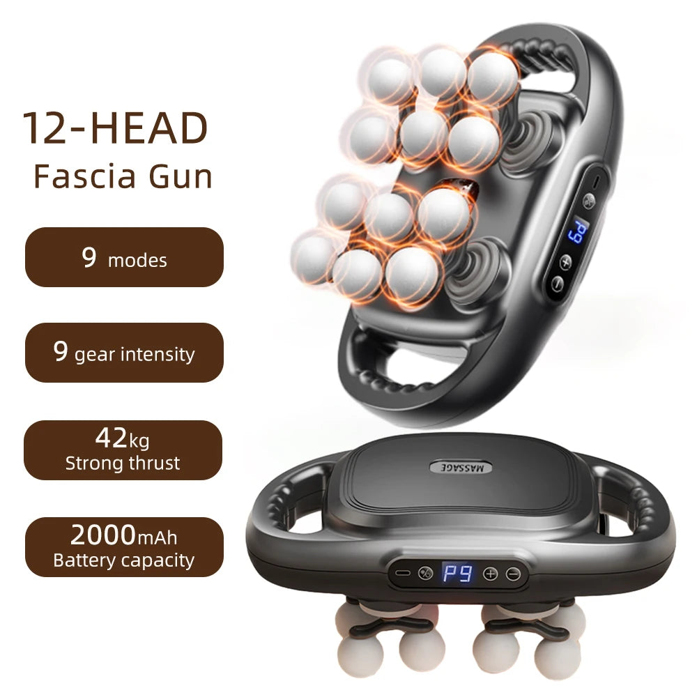 Deep Tissue Muscle Massage Gun | 12-Head Percussive Recovery Device Relaxation Treatment Silver Tidesmit