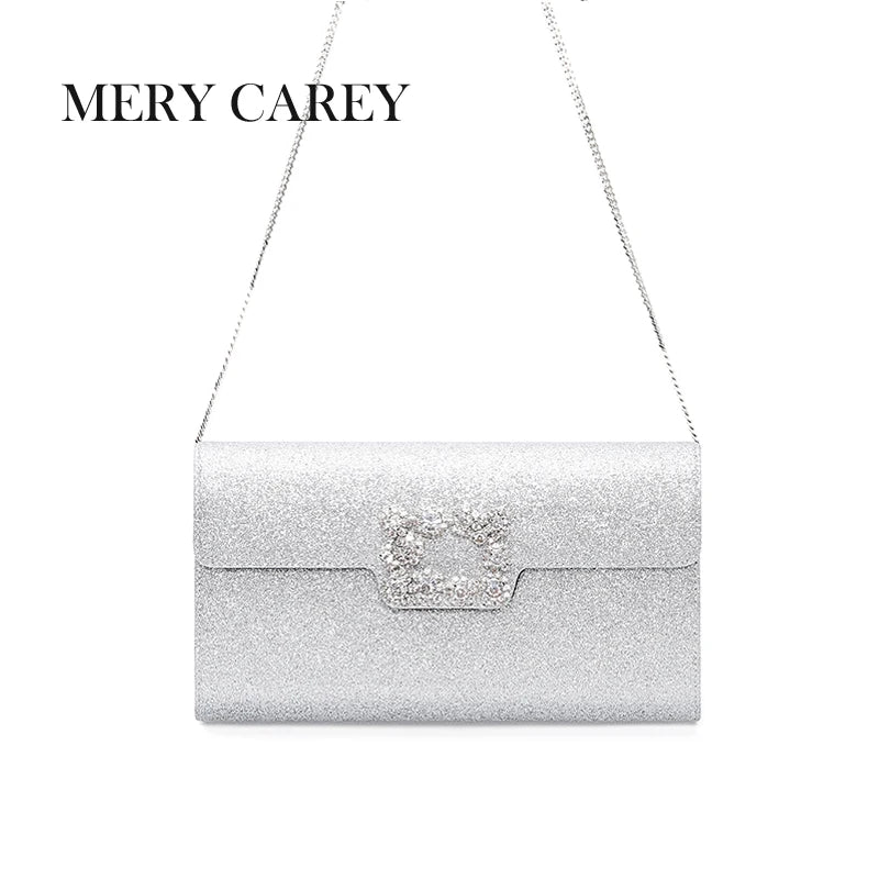 2025 New Fashionable Silver sequined Women's One Shoulder Chain Women's Bag  Luxury Designer Elegant Rhinestone Banquet Handbag