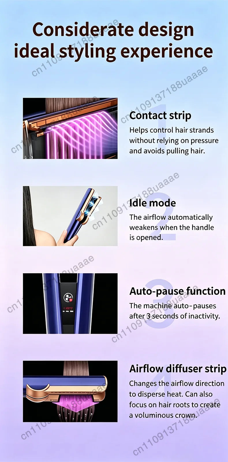 Blue 2-in-1 ionic hair dryer and straightener with airflow diffuser, digital display, and gentle heat styling plates.