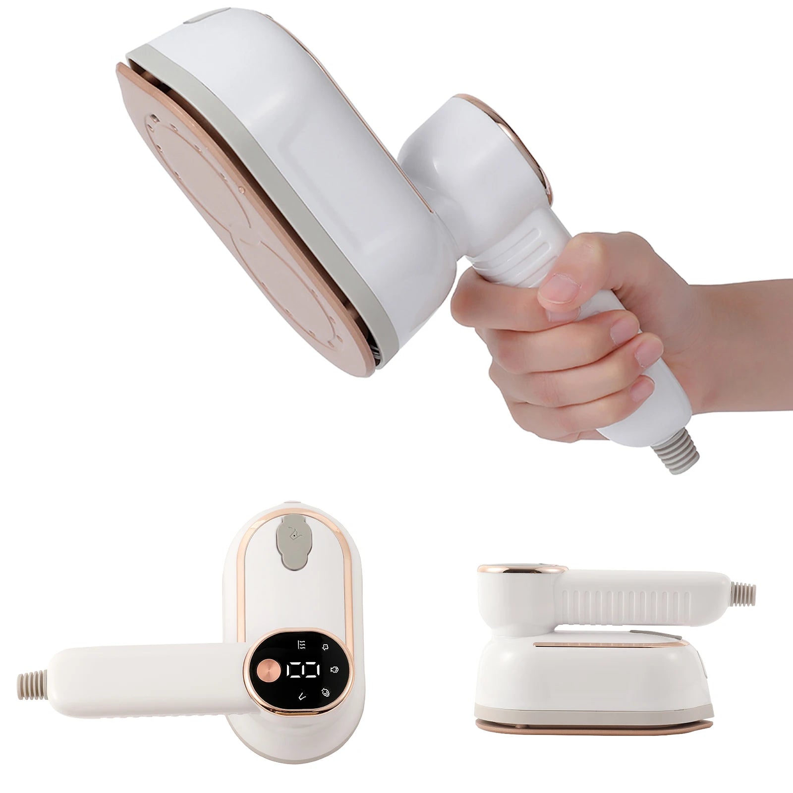 Tidesmit foldable handheld clothes steamer showing 3-gear temperature settings for travel garment wrinkle removal