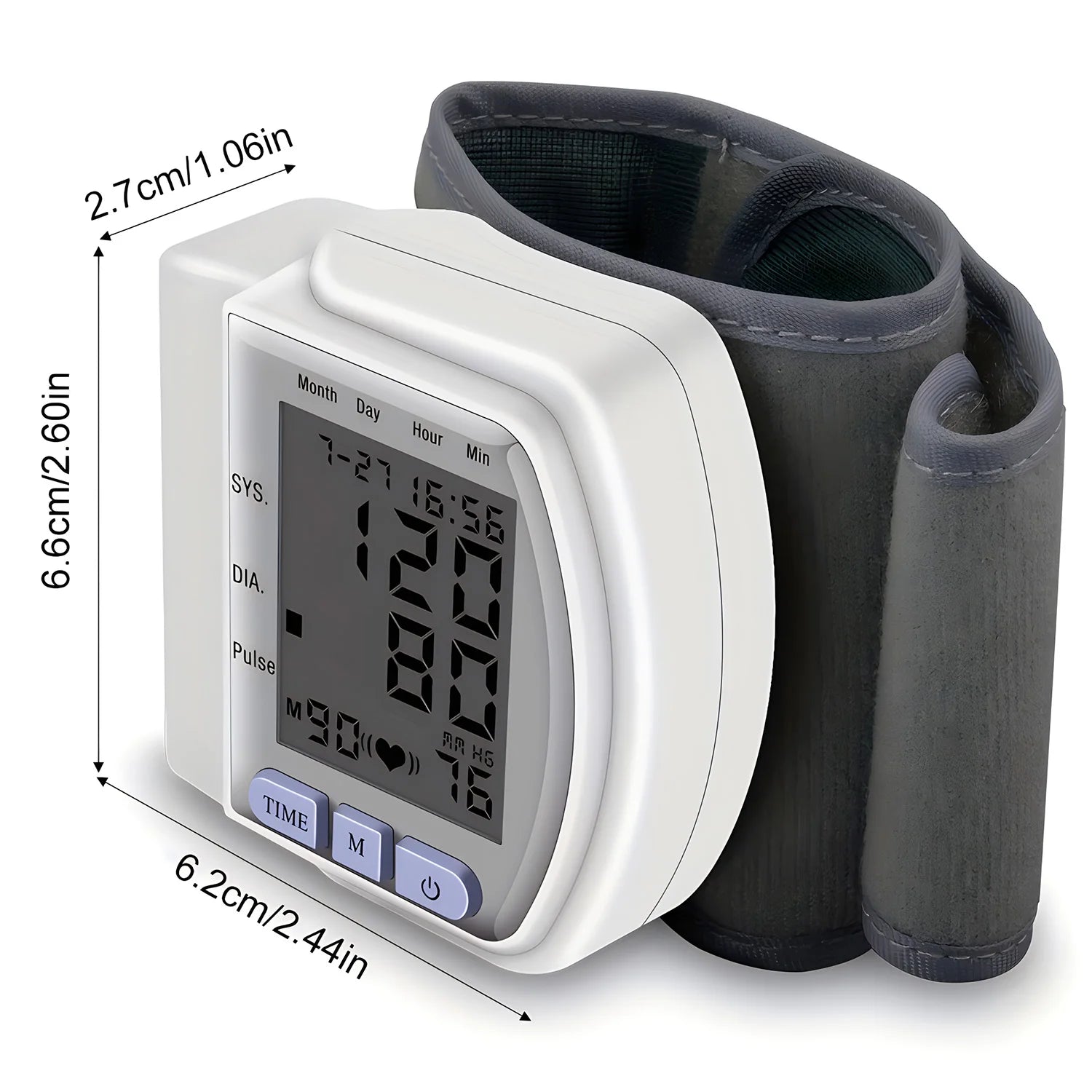 Portable Digital Wrist Blood Pressure Monitor - LCD Screen Heart Rate Pulse Meter Sphygmomanometer for Health Care