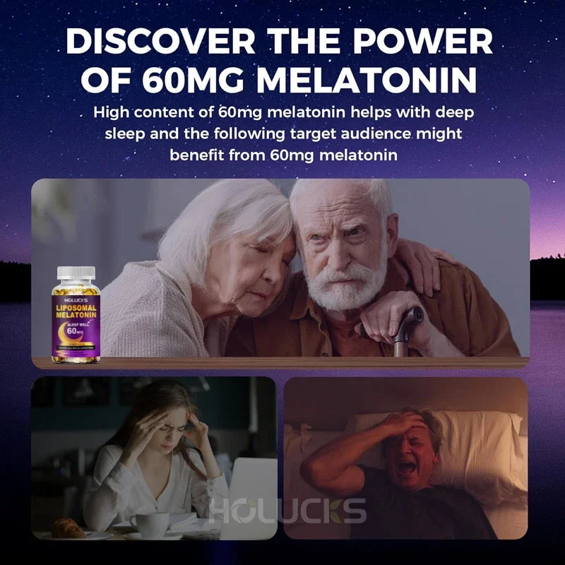 Melatonin 60mg, with Vitamin D3 K2, Chamomile, for Sound Sleep Cycle, Immune & Antioxidant, 150 Softgels Capsules