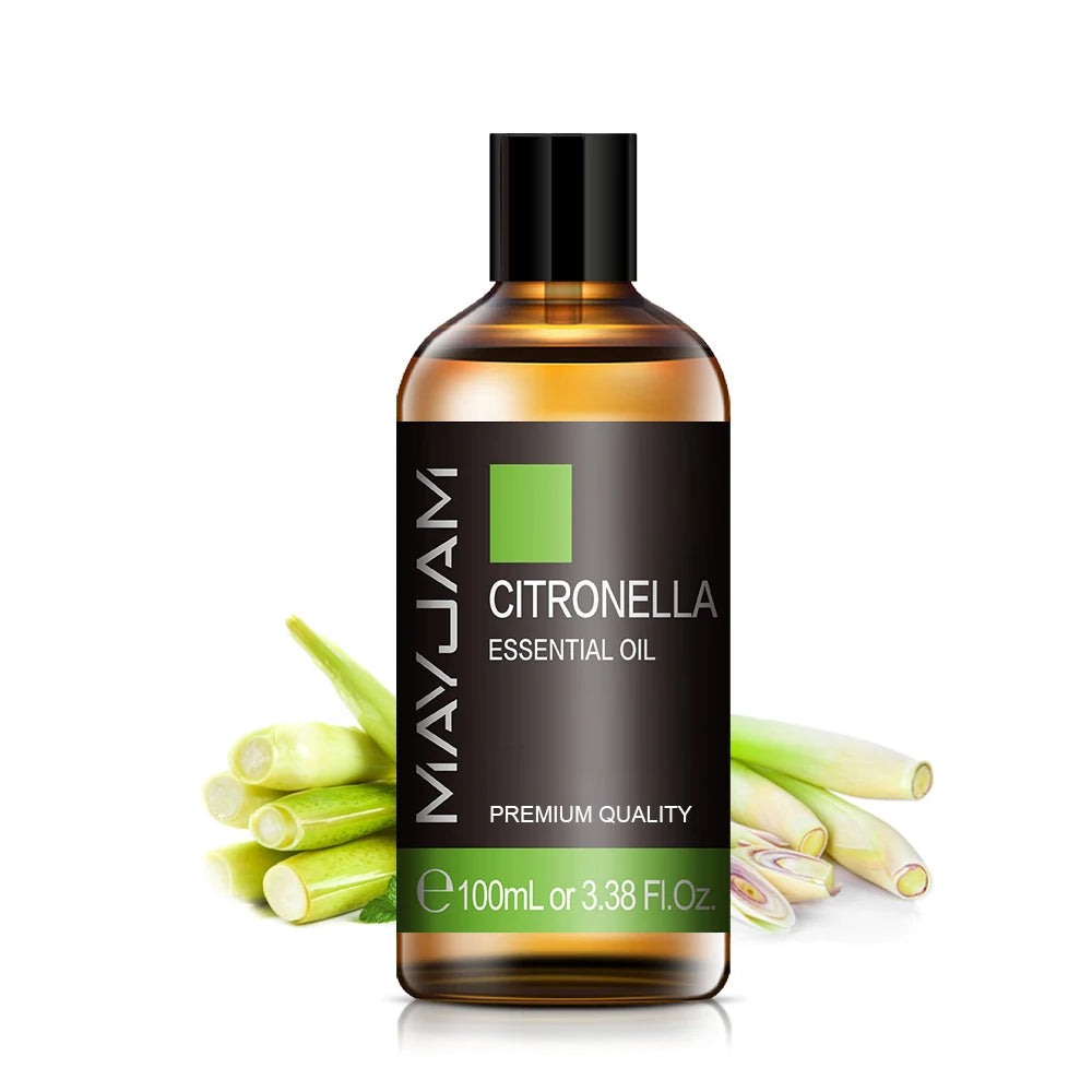 100 ml essential oil bottle, Citronella scent, amber glass with black cap