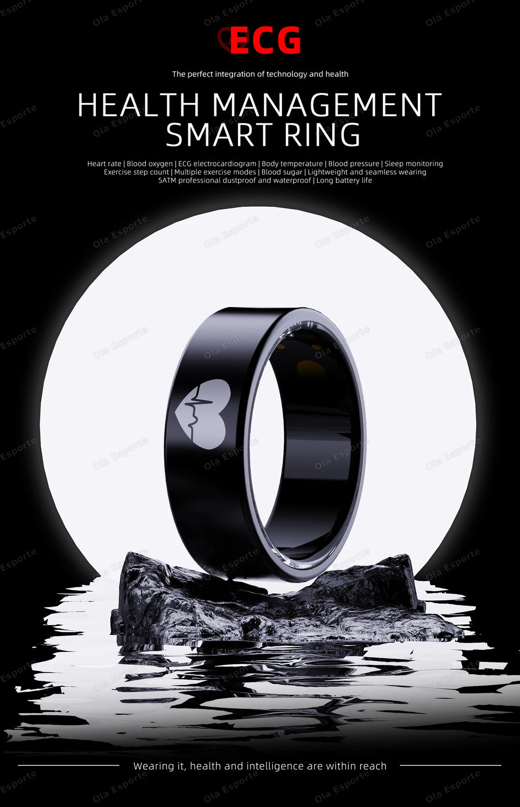 Smart Health Ring with Integrated Heart Rate & Blood Oxygen Monitor Tidesmit