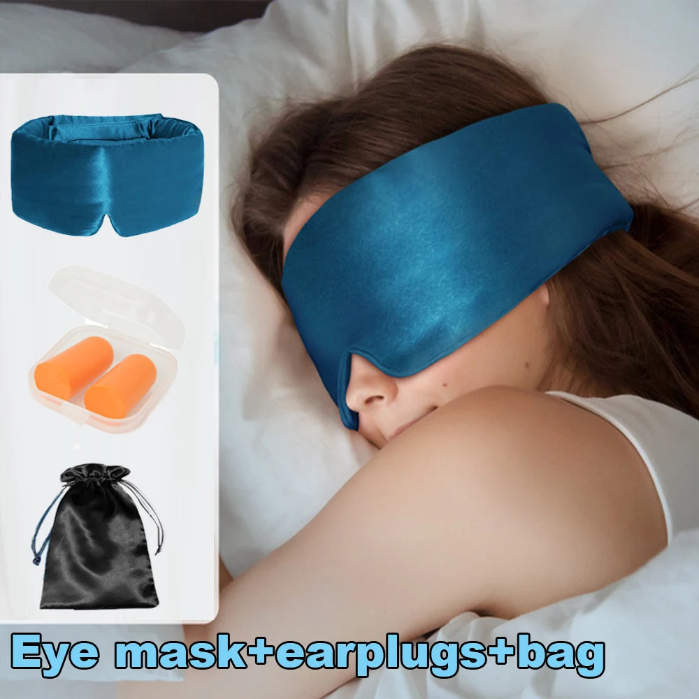100% Mulberry Silk Sleep EyeMask+Sponge Earplugs,Sleep Mask Adjustable Headband Blocking Light Eyepatch for Travel&Nap Sleep