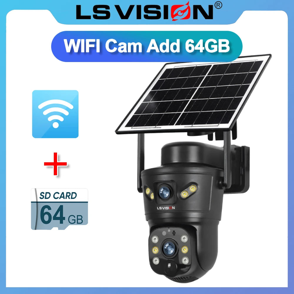 LS VISION Dual-Screen 4G/Wifi Outdoor Solar Camera Security 4K PIR Human Tracking CCTV Surveillance Camera V380 Pro Waterproof