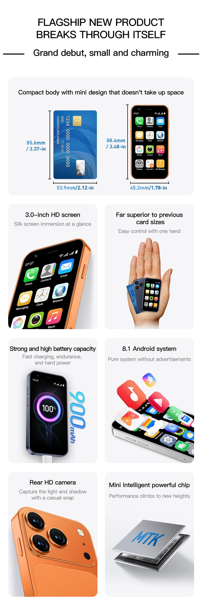 SERVO 18SE mini Smartphone 3.0inch HD Display 3G WCDMA 2GB+16GB GPS Android Small Portable Cellphone Dual SIM Standby Play Store