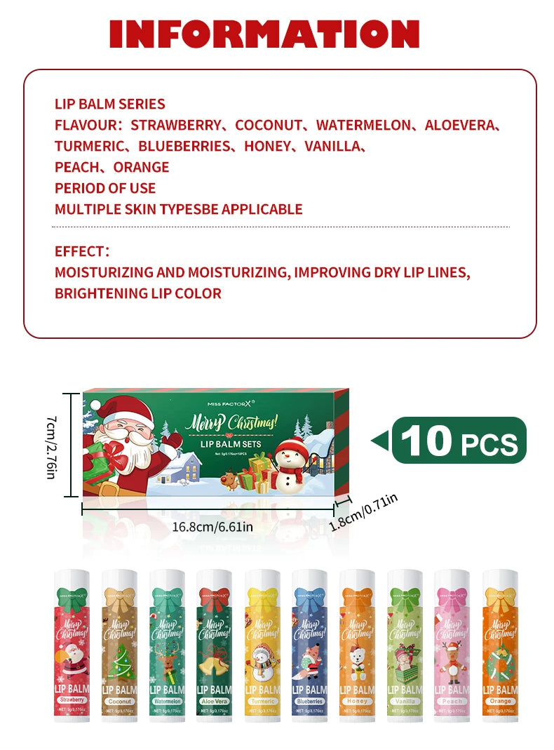 Hydrating Lip Balm Gift Set - 10 Piece Nourishing Christmas Care Kit Lip Care Tidesmit