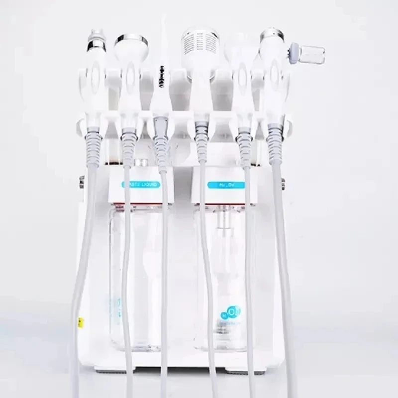 7-in-1 professional hydro facial machine with oxygen, RF, and ultrasonic probes for deep skin cleansing and lifting.