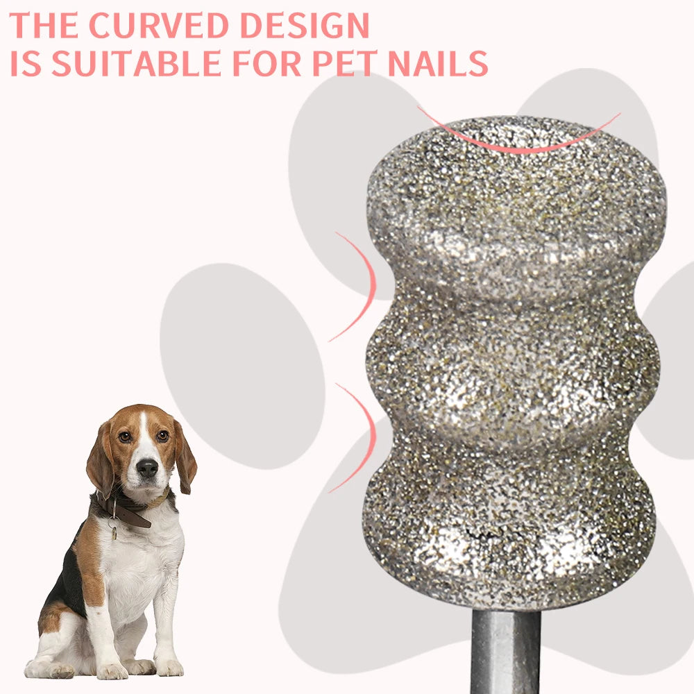 2 replacement grinding heads for dog nail polishers. Curved diamond bit design for safe, easy pet nail grooming.