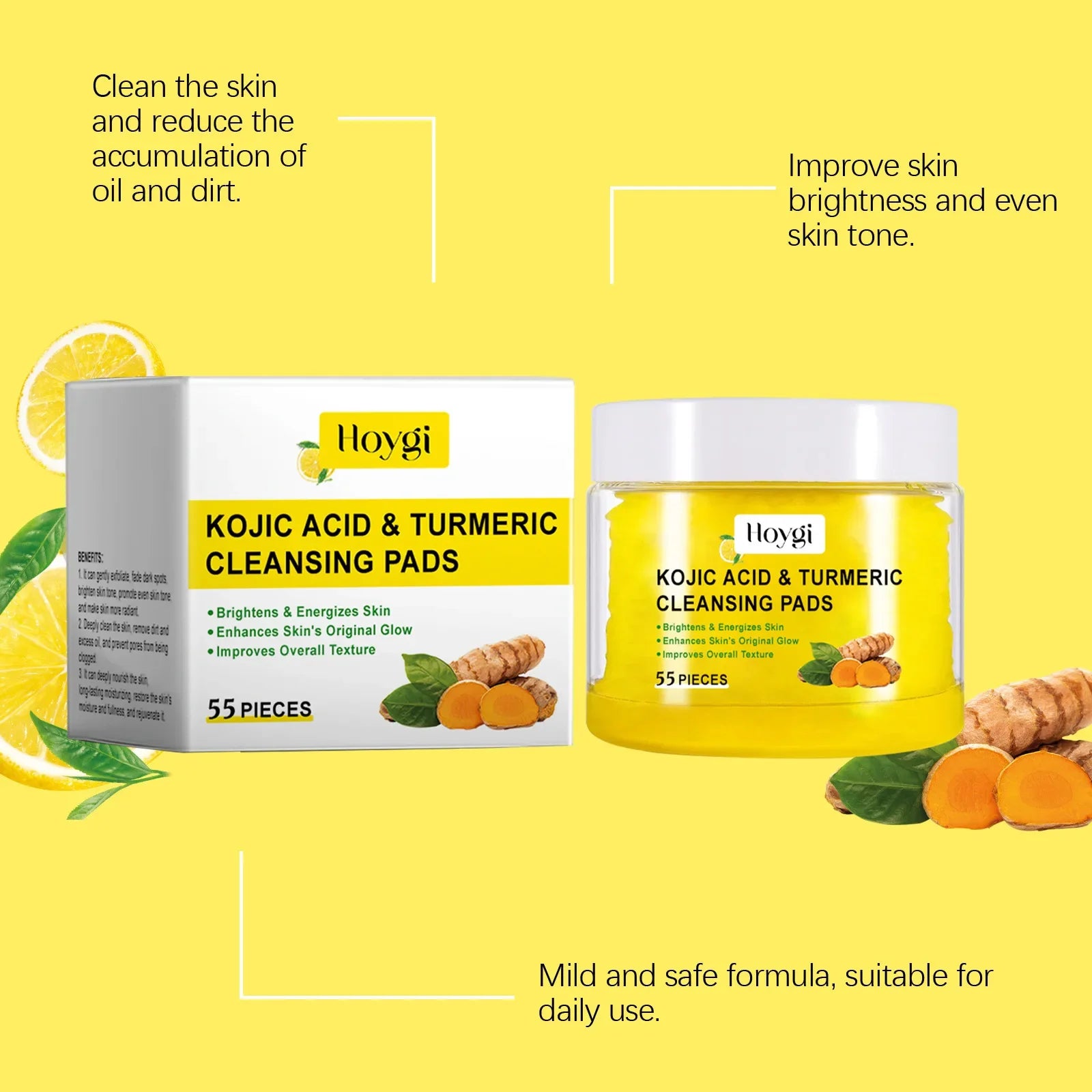 Turmeric Kojic Acid Cleansing Pads Exfoliating Pads Shrink Pores Removing Dead Skin Smooth Brightening Skin Face Cleansing