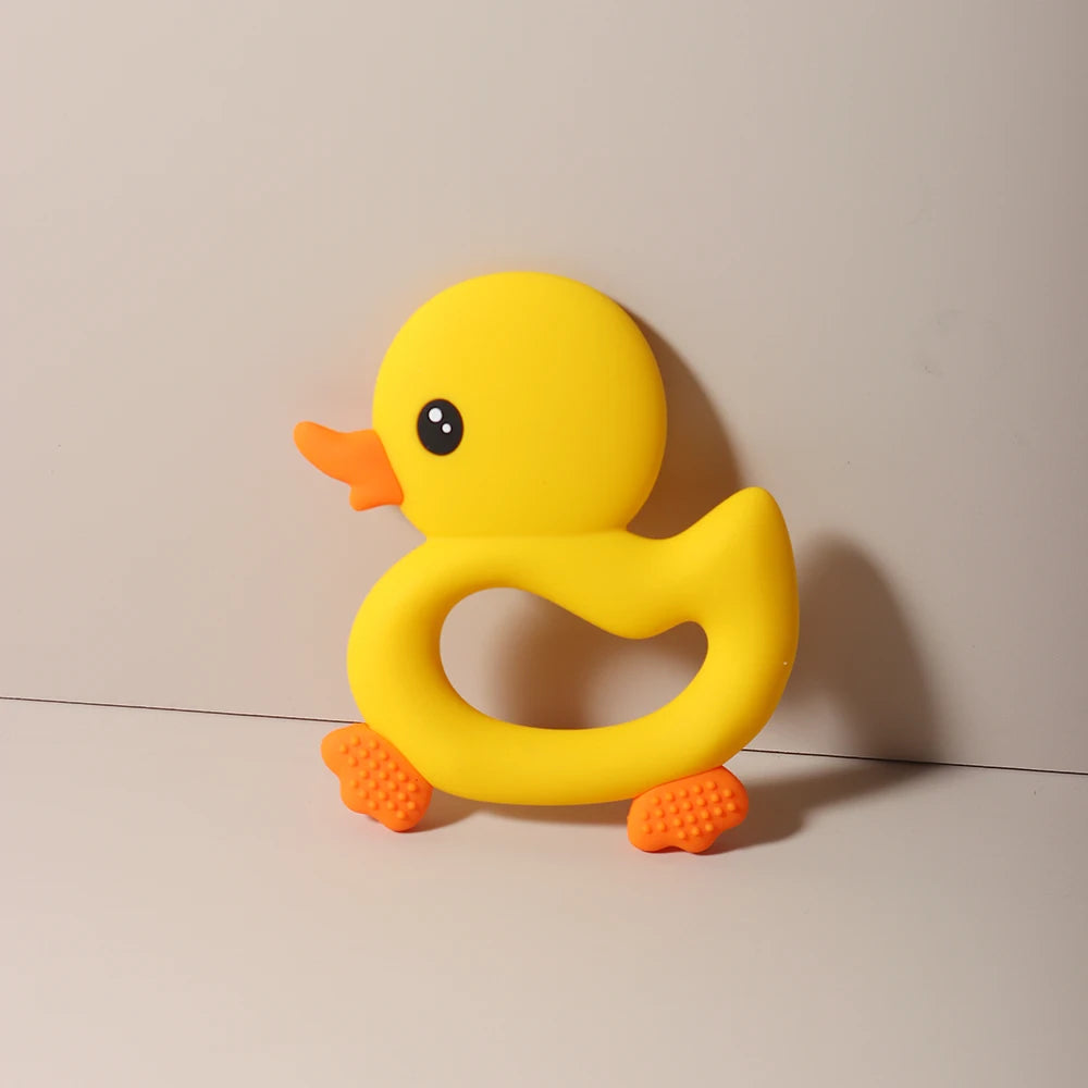 New Arrival Baby Teether Cartoon Duck Shape Silicone Teether Pacifier Clip Baby Toy Teething Accessories