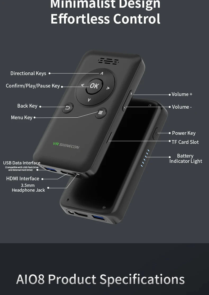 Tidesmit AiO8 Smart Glasses: 1000-Inch VR Display 1058PPI Tidesmit