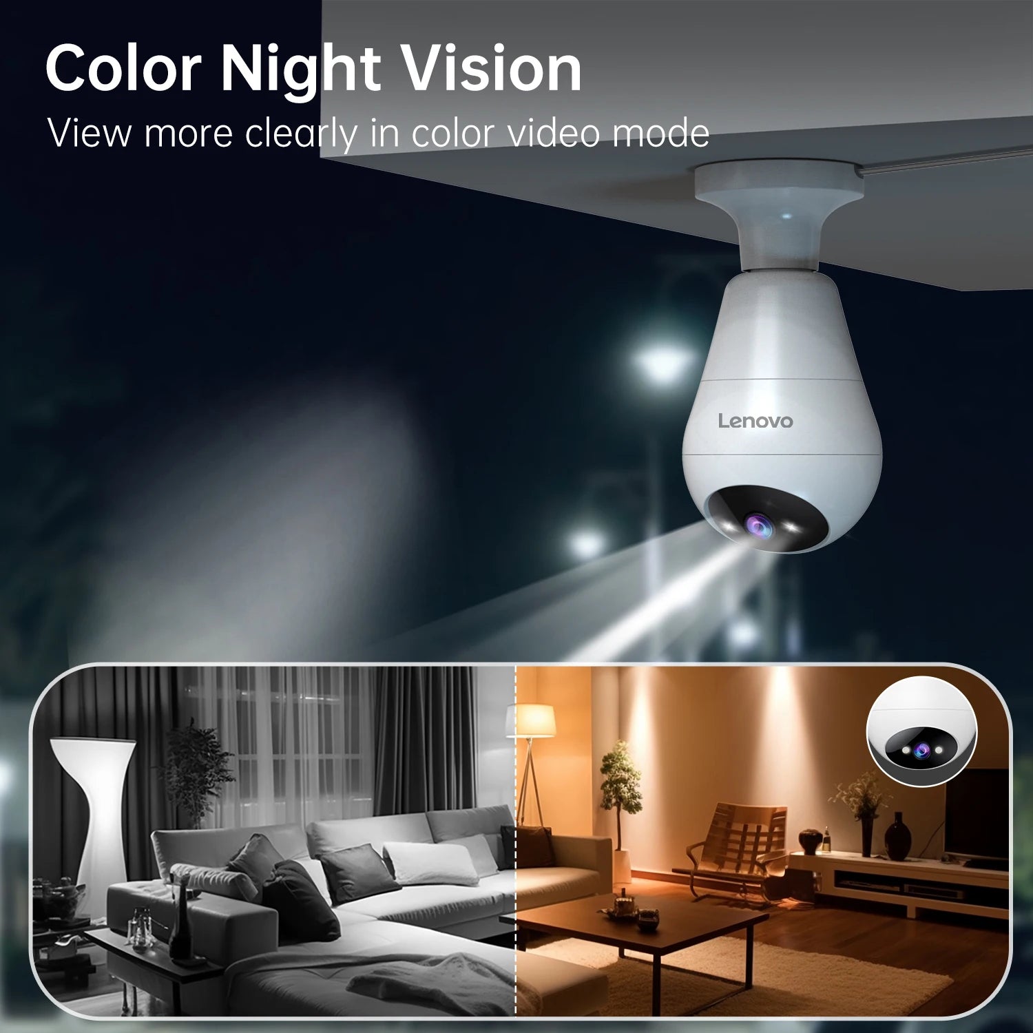 Lenovo 2K E27 Bulb WiFi Camera Home Indoor Video Surveillance Camera Color Night AI Tracking Security PTZ IP Camera Baby Monitor
