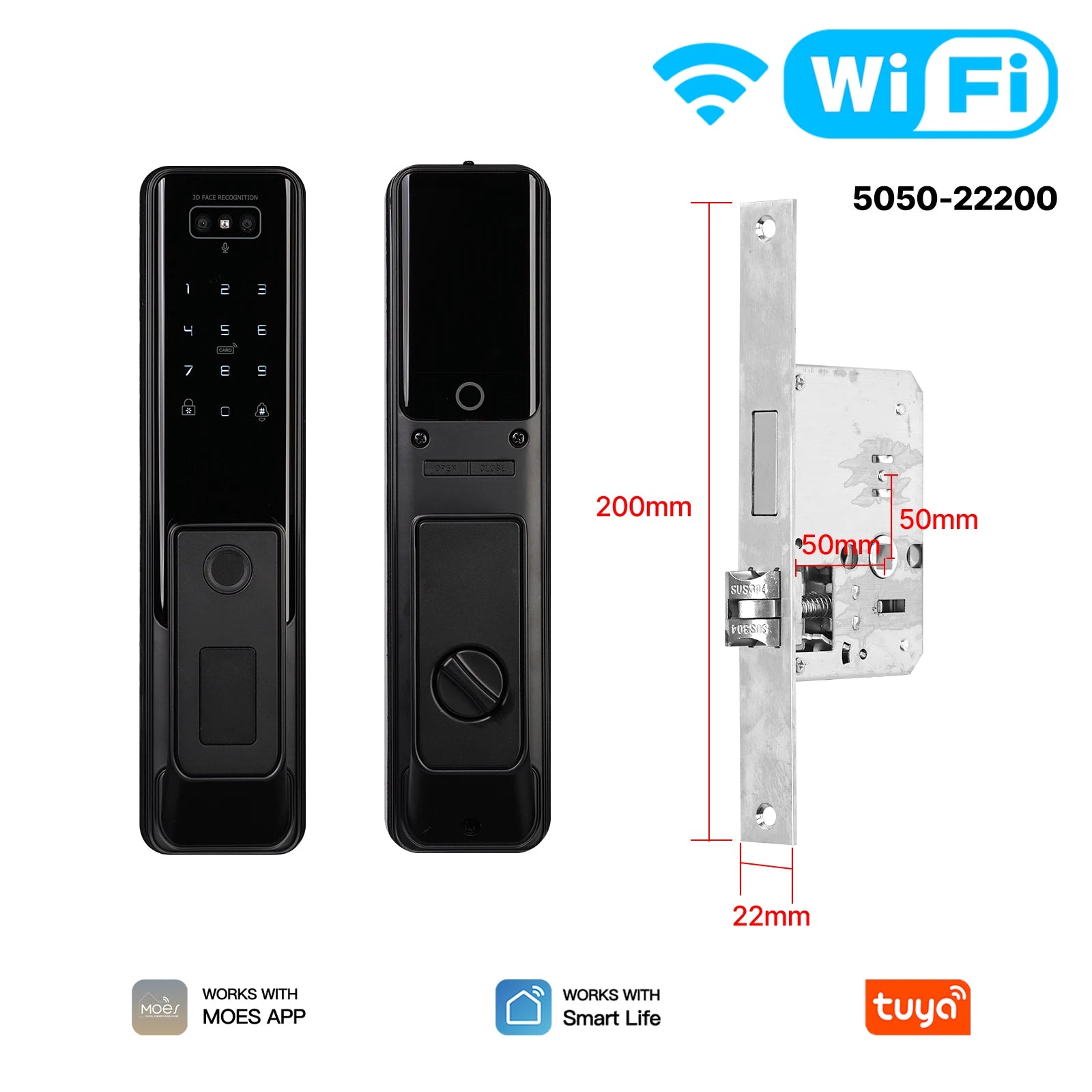 MOES Tuya WiFi Smart Door Lock Facial Palm Vein Recognition Remote Fingerprint Password IC Card Unlock Indoor Battery Powered