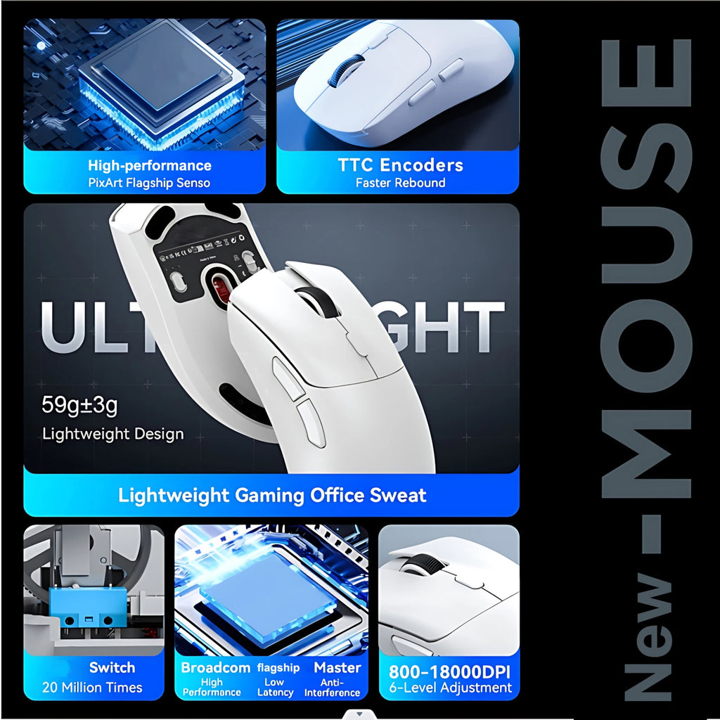 2026 M348 Superlight Mouse Bluetooth 2.4G Wireless Gaming Mouse Flagship Chip Gaming Sensor 6 Adjustable DPI for Office Game