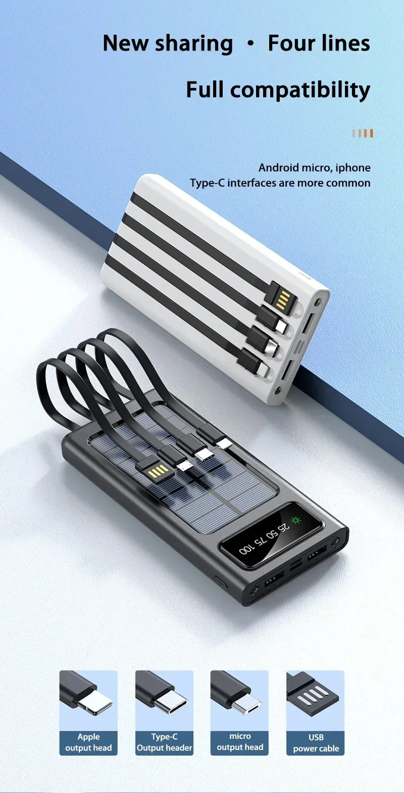 Portable Charger 200000mAh Power Bank with 4 Built-in Cables - Tidesmit Tidesmit