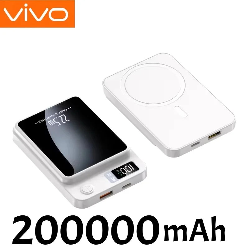 Magnetic Wireless Power Bank 50000mAh - Fast Charging USB-C Travel Battery White 200000mAh Tidesmit