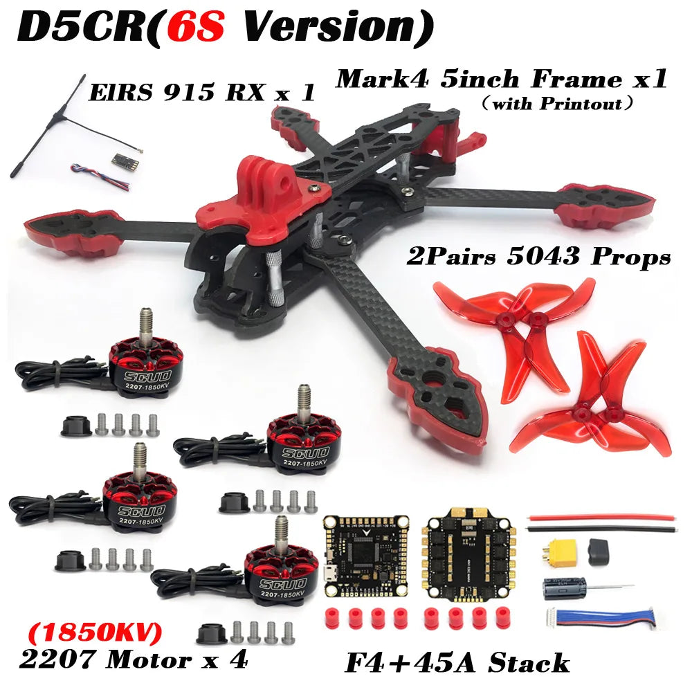 5 Inch FPV Racing Drone Kit - Carbon Fiber Frame 6S Performance D5CR 6S Version Tidesmit