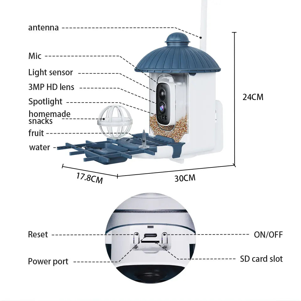 4MP HD Birds Feeder Camera Solar Powered AI Motion BirdWatching Wireless WiFi Camera Wildlife Monitor,Night Vision,Waterproof