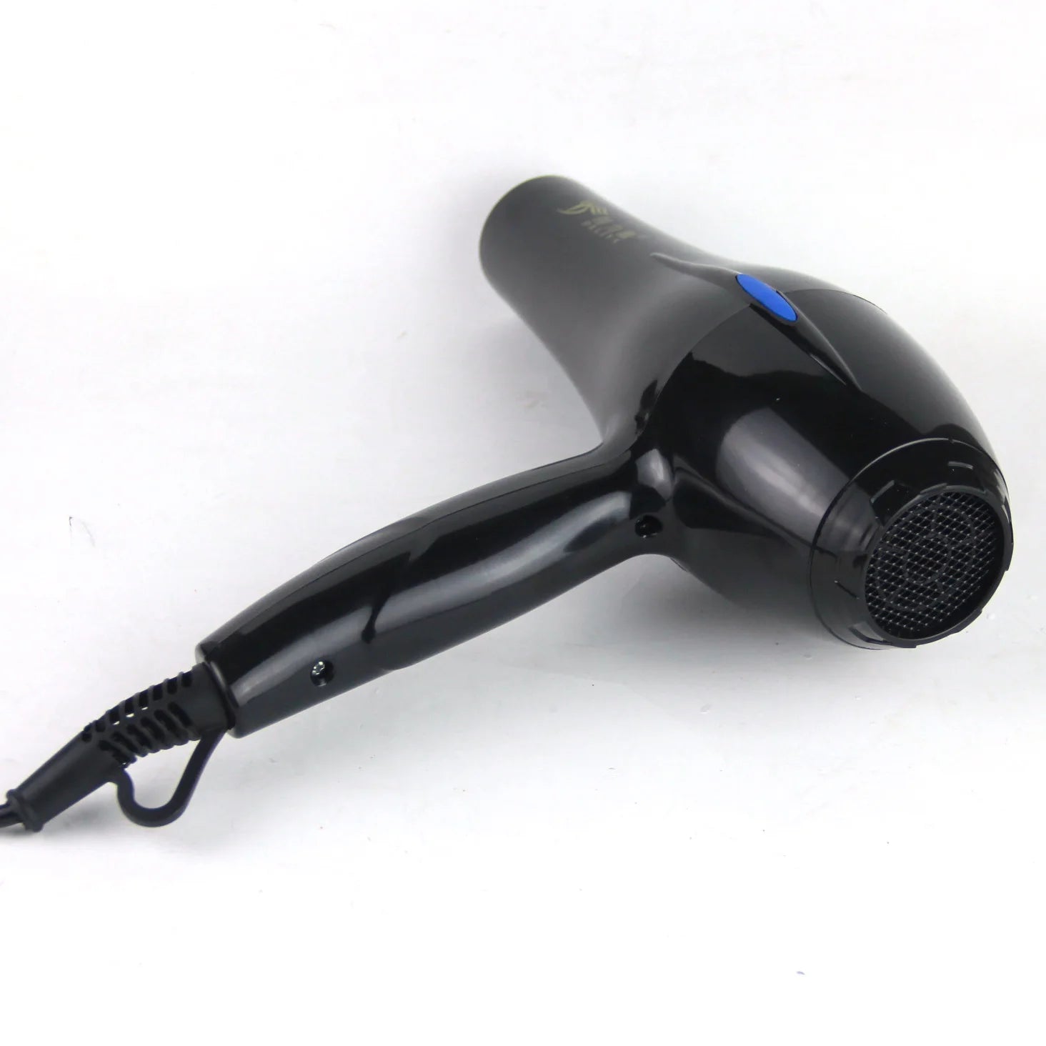 Professional black hair dryer with hot and cold settings, 220V EU plug, ergonomic design for salon or home use.