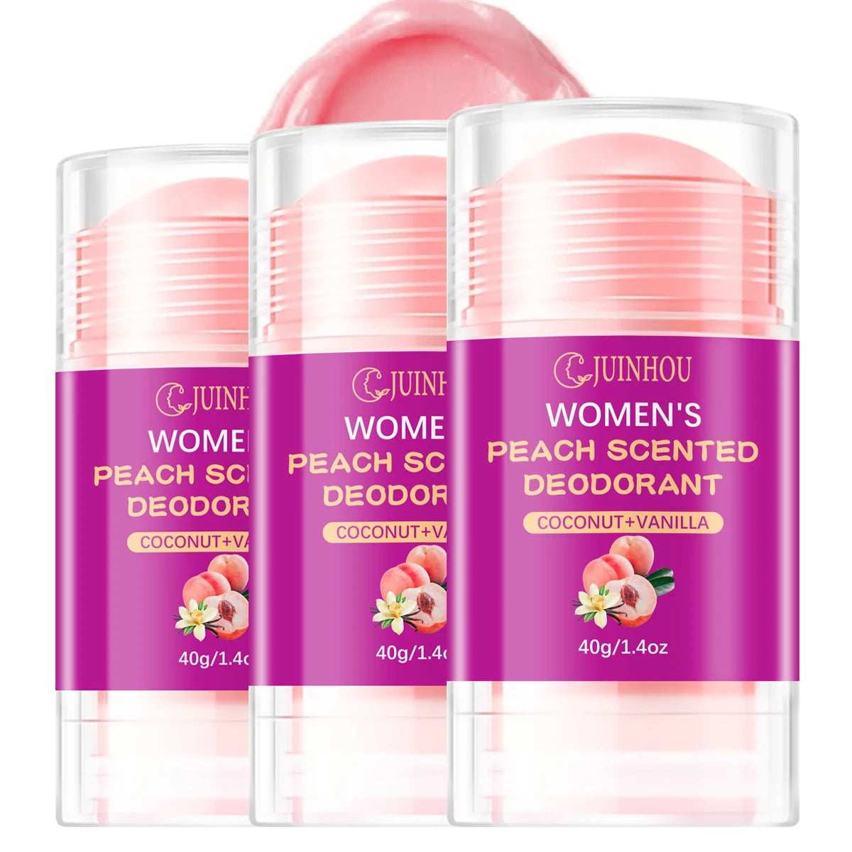Tidesmit JUINHOU 40g peach scented deodorant stick for women providing moisturizing antiperspirant protection.