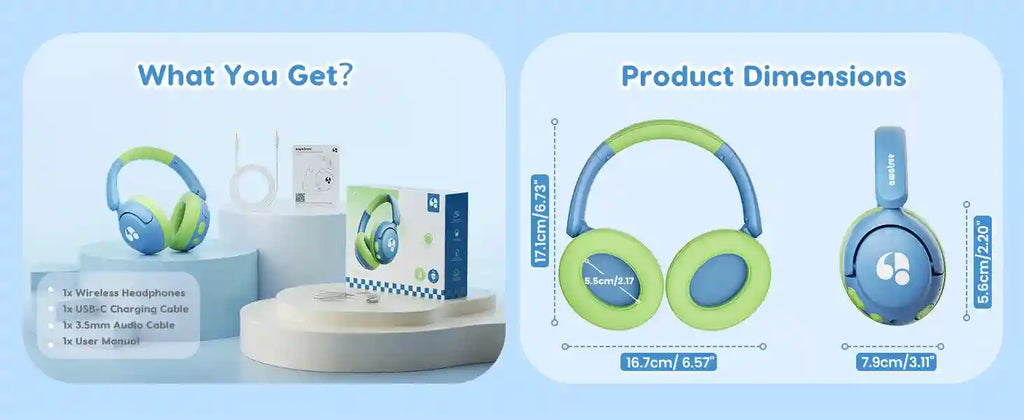 Wireless Kids Headphones - Volume Limited Over-Ear Stereo Audio Tidesmit