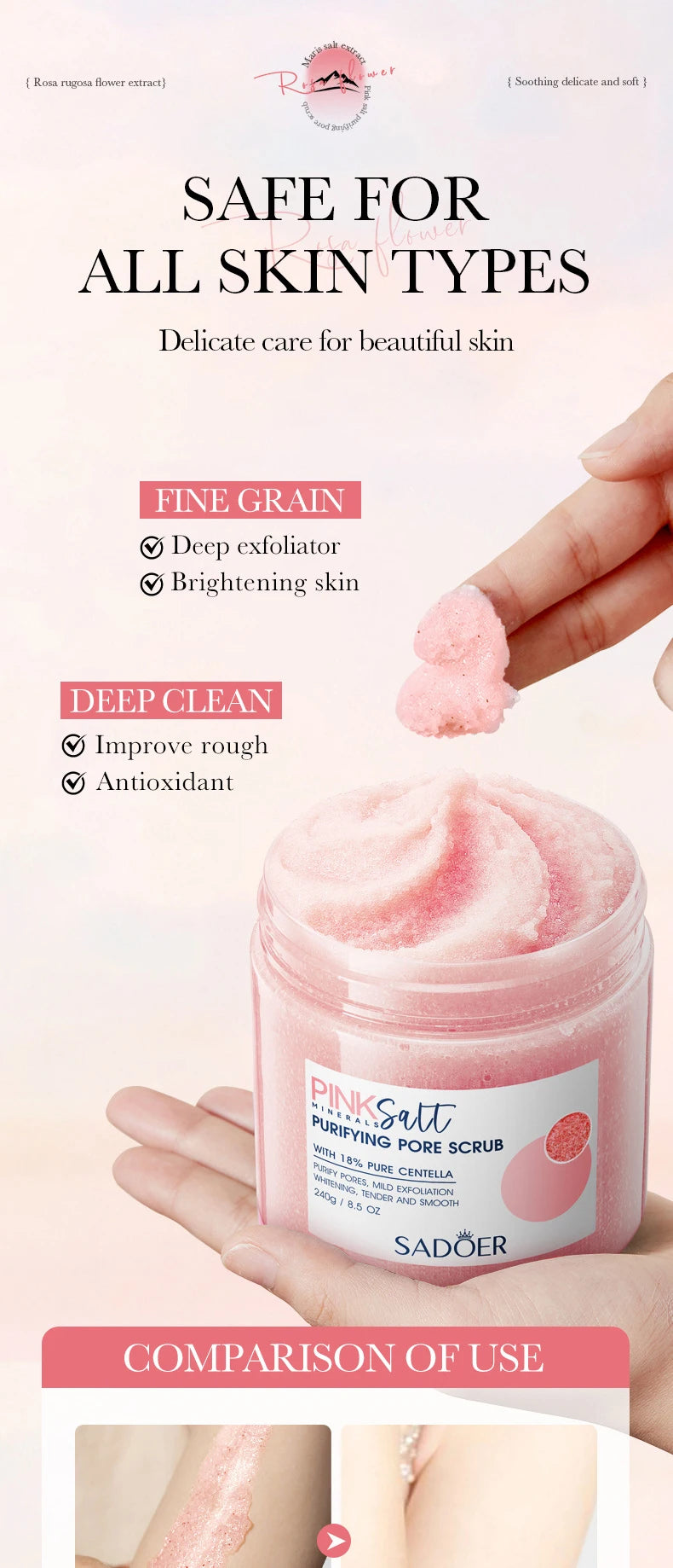 Himalayan Pink Salt Body Scrub – Natural Exfoliating Moisturizing Cream Scrubs Treatments Tidesmit