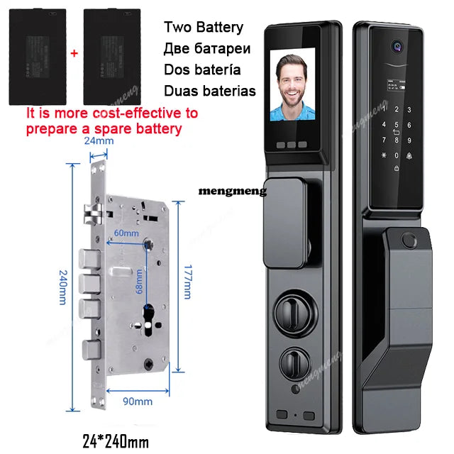 Tuya APP Facial Fingerprint Password With Camera Smart Door Lock Remote Voice Intercom Electronic Door Lock Fully Automatic