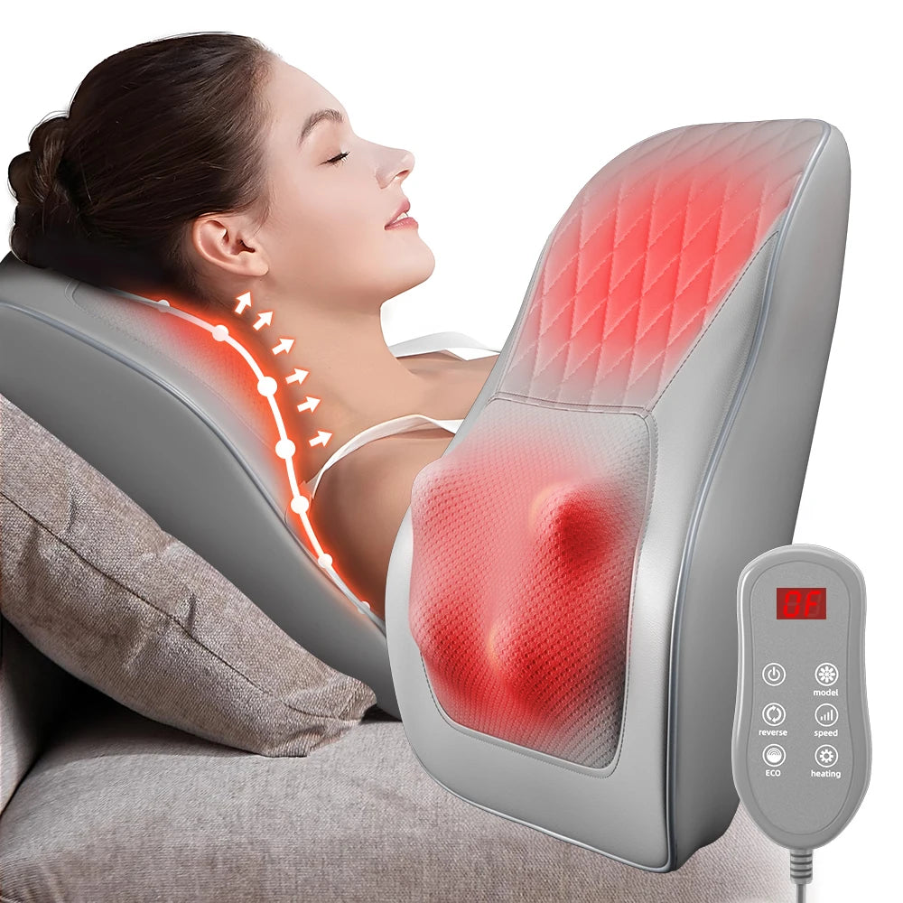 Electric Shiatsu Neck Massager With Heat - 3 Speeds - EU Plug Massage Cushion Grey EU Plug GERMANY Tidesmit