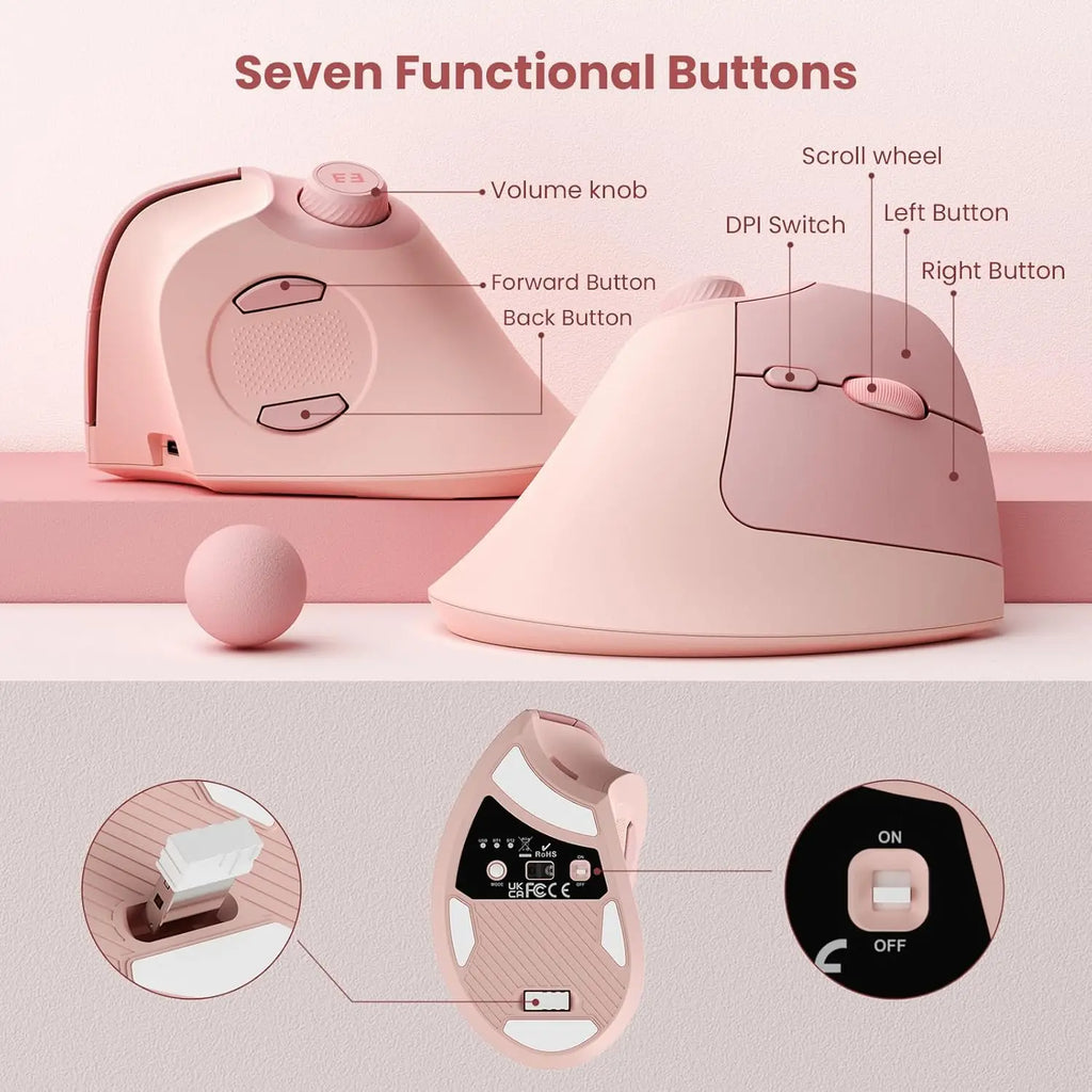 Seenda Ergonomic Bluetooth 2.4G Wireless Mouse with Volume knob Quiet clicks Rechargeable Vertical USB Mouse for Mac Windows PC