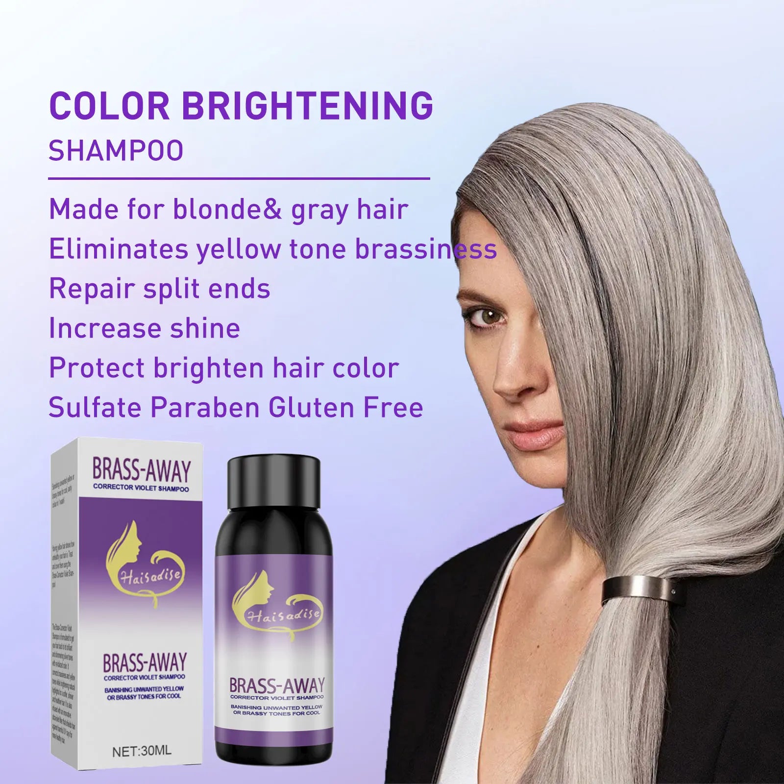 Gray Color Fixing Hair Dye Shampoo Fading Non-irritating Yellow Bleach for Hair Rapair Cover Grey Purple Shampoo for Blonde Hair