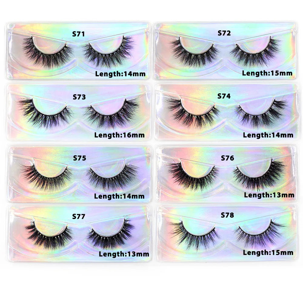 Tidesmit 12mm-15mm short natural 3D mink lashes fluffy wispy false eyelashes cruelty-free makeup detail view