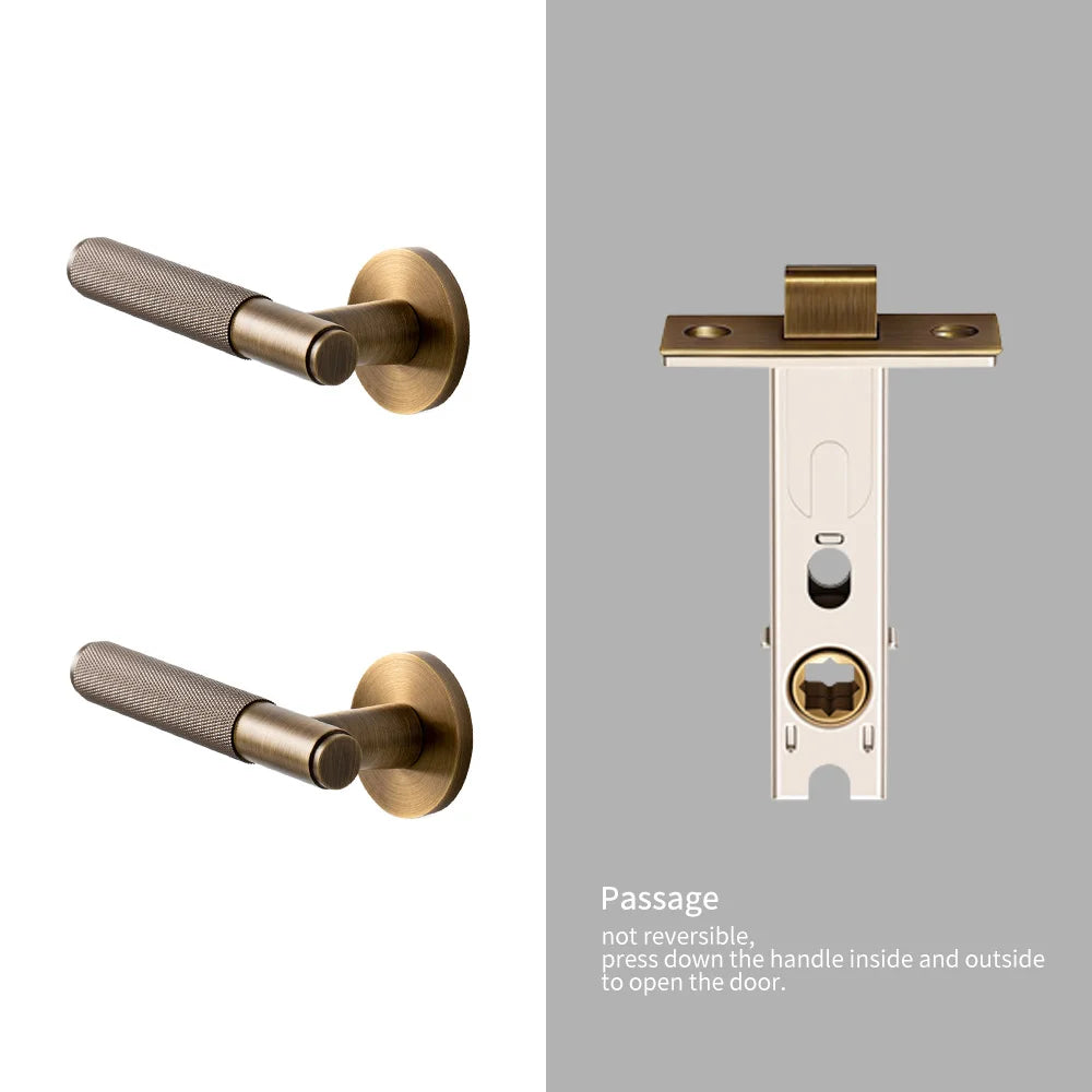 DOOROOM Brass Door Lock Set Modern Knurled Antique Bronze Interior Door Lock Decorative Lock Privacy Lock Passage Lock