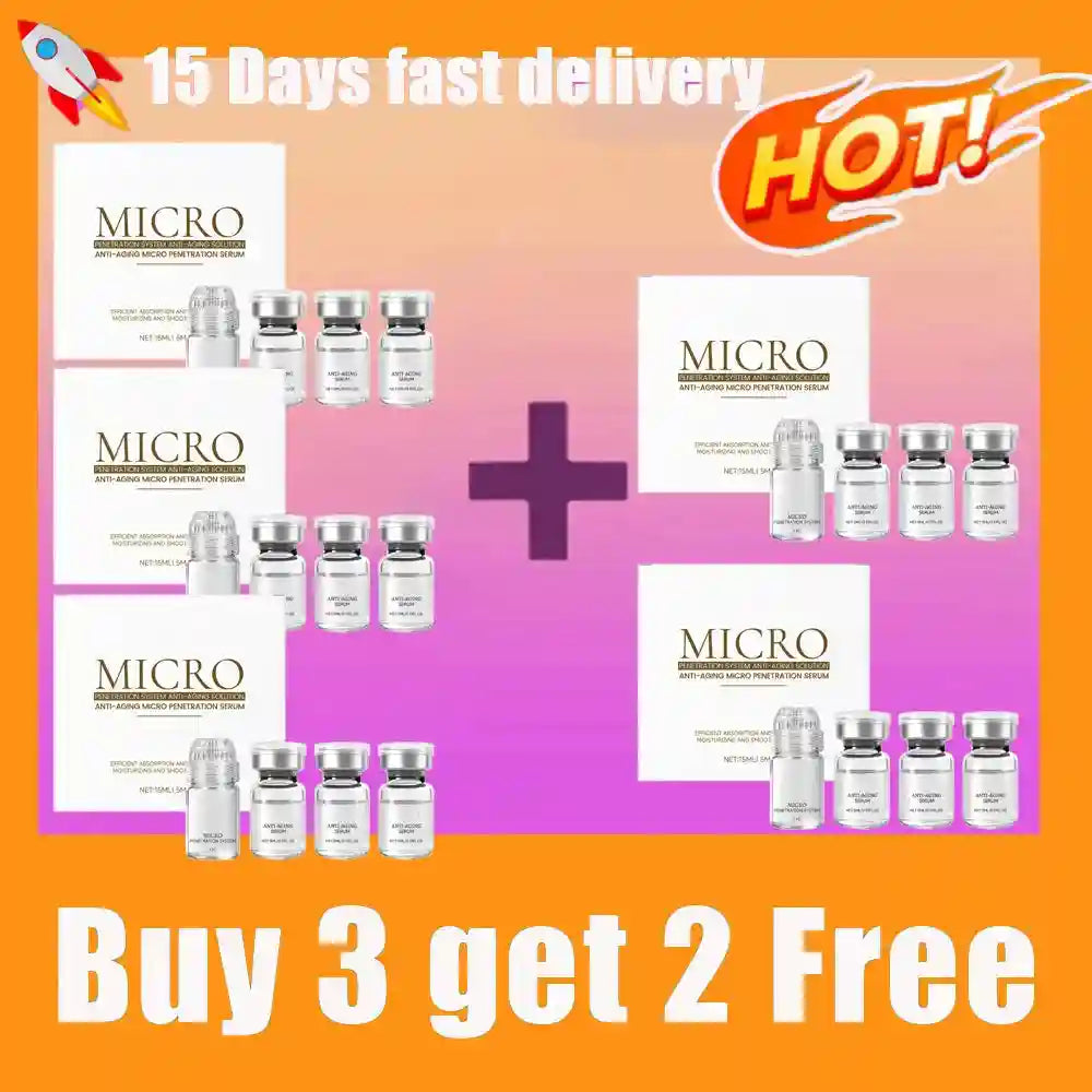 Micro Anti-Aging Collagen Essence set: hydrating, firming, pore-cleaning serum in small glass vials. Skin care bundle.